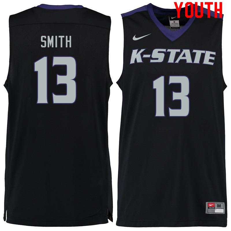 Youth #13 Mark Smith Kansas State Wildcats College Basketball Jerseys Sale-Black